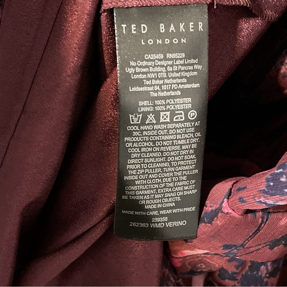 Ted Baker London Verino Floral Mini Dress Ruffle Burgundy Pink Coquette Size 1 - Picture 13 of 13